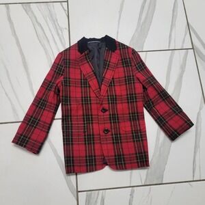 Kids Red and black plaid holidqy christmas blazer with collar